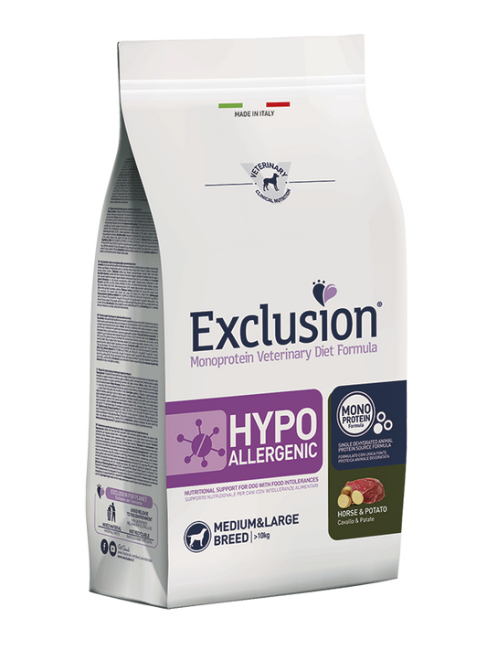 Exclusion Hypoallergenic - Cibo secco per cani adulti di taglia media e grande - Cavallo e Patate - 12kg