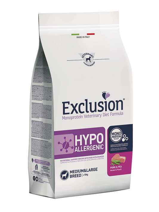 Exclusion Hypoallergenic - Cibo umido per cani adulti di taglia media e grande - Maiale e Piselli - 2kg