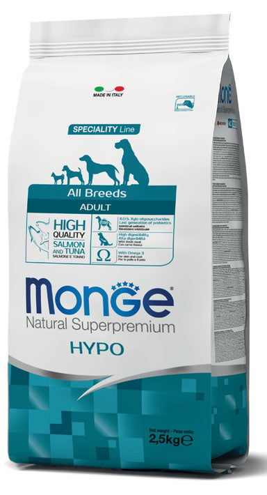 Monge Natural Superpremium Hypo - Crocchette per cani adulti di tutte le taglie - Salmone e Tonno - 2,5kg