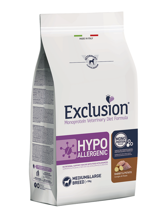 Exclusion Hypoallergenic - Cibo secco per cani adulti di taglia media e grande - Coniglio e Patate - 12kg