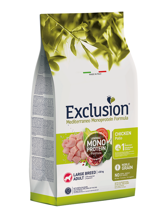 Exlusion Mediterraneo Monoprotein - Crocchette per cani adulti di taglia grande - Pollo - 12,5kg