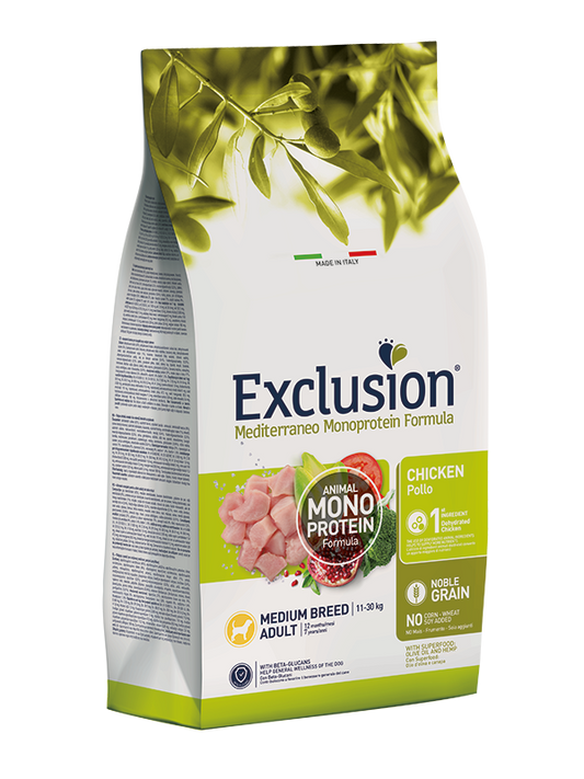 Exlusion Mediterraneo Monoprotein - Crocchette per cani adulti di taglia media - Pollo - 12,5kg