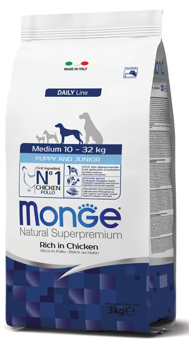 Monge Natural Superpremium - Crocchette per cuccioli di taglia media (10-32kg) - Pollo - 3kg