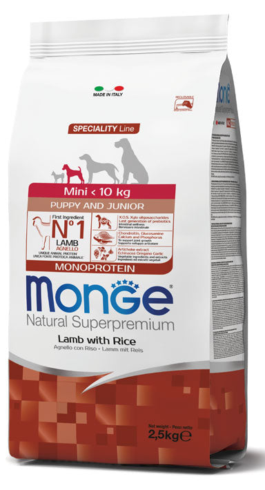 Monge Natural Superpremium - Crocchette per cuccioli di taglia piccola (<10kg) - Agnello con Riso - 800gr