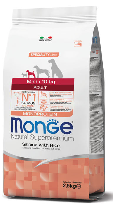 Monge Natural Superpremium - Crocchette per cani adulti di taglia piccola - Salmone con Riso - 800gr