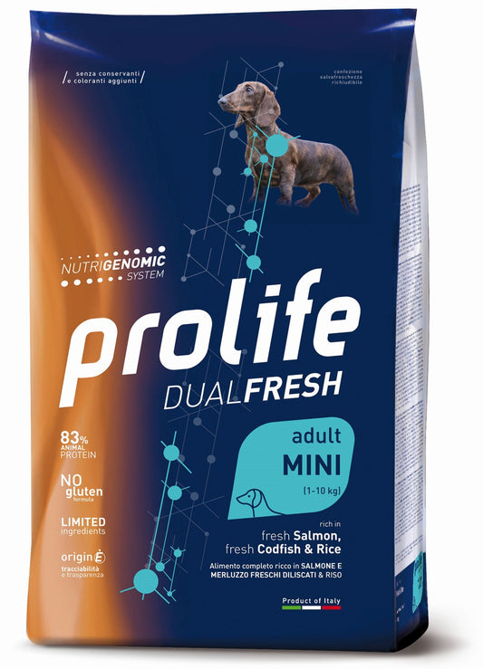 Prolife Dual Fresh - Crocchette per cani adulti di taglia piccola - Salmone e Merluzzo freschi, riso - 600gr