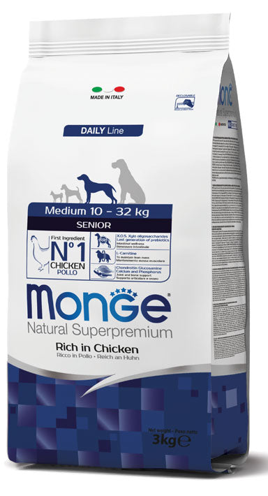 Monge Natural Superpremium - Crocchette per cani anziani di taglia media - Pollo - 12kg