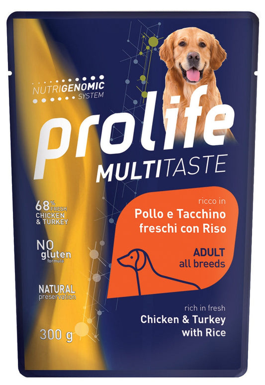 Prolife Wet - Cibo umido per cani adulti - Pollo e Tacchino Freschi, Riso - 300gr