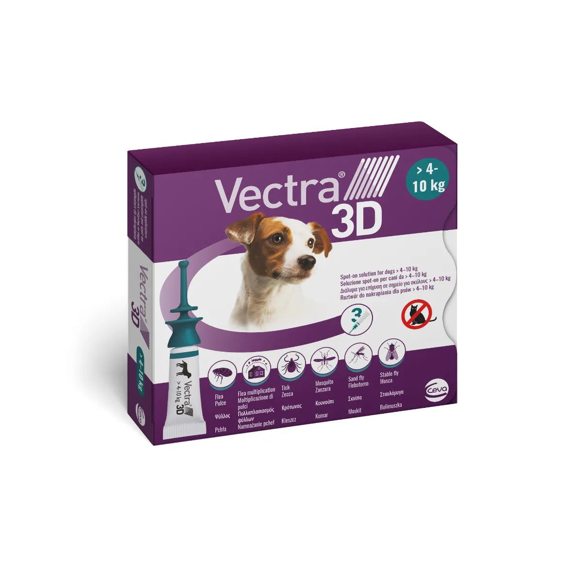 Vectra 3D Spot-On - Antiparassitario per cane da 4 a 10Kg - 3 pipette da 1,6ml